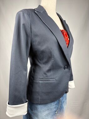 Amanda Chelsea Gray Houndstooth Blazer Tailored Single Button Jacket